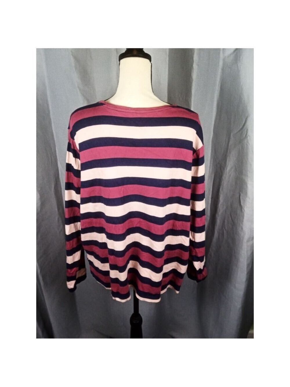 Kim Rogers Women's Long Sleeve Tee Burgundy Navy Pink 1X - Picture 3 of 4